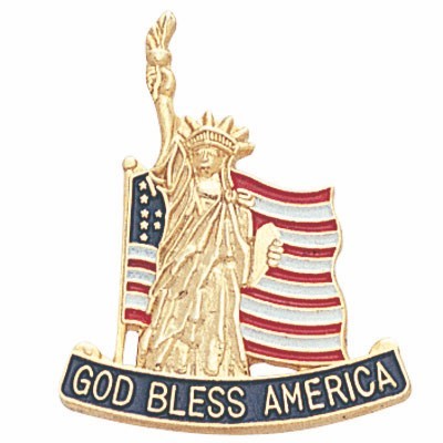7/8" God Bless America & Statue of Liberty Flag Die Struck Enameled Pin